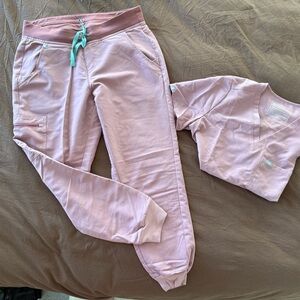 Figs Light Pink Joggers with Teal Drawstring